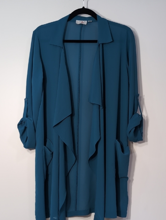 Joan Rivers Sweaters - Joan Rivers Teal Open-Front Draped Sheer Cardigan Size 8